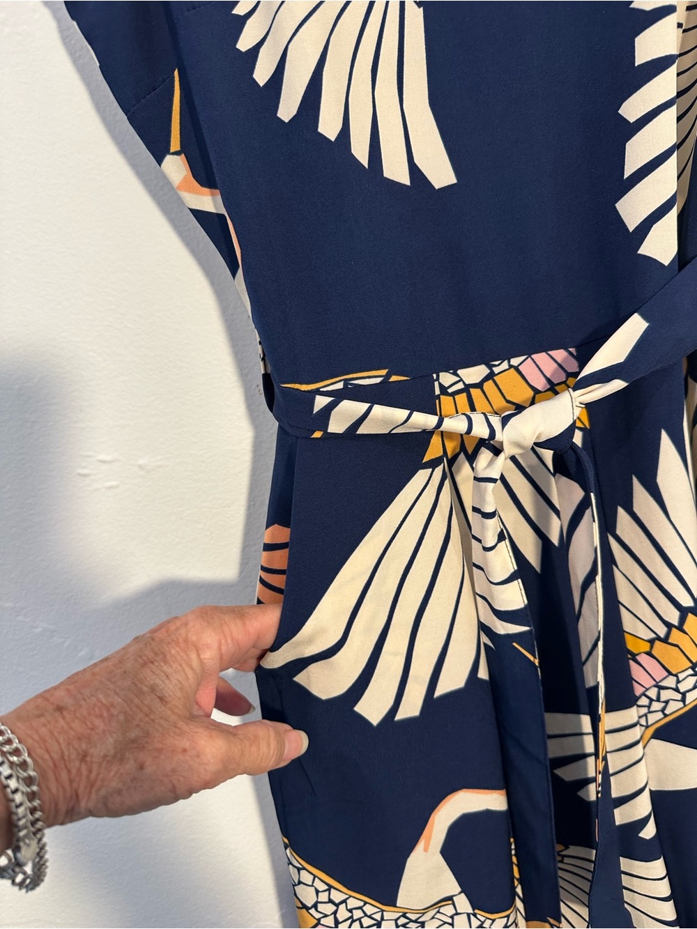 Sleeveless Navy Crane-Print Wide-Leg Jumpsuit - Picture 6 of 13
